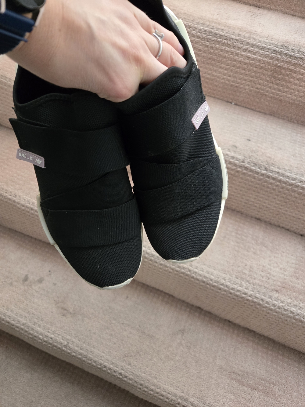 women adidas nmd r1 Women's Black Slip-On Stretch Sneakers